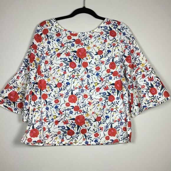 Bell sleeve 100% cotton flowy top tie back colorful flower print boho hippie Sz8 - Picture 1 of 9